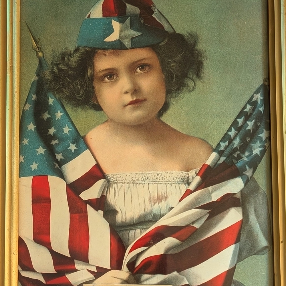 Vtg July 1899 Old And Young Glory Print 8"X10" Antique Frame 13"X15" Americana